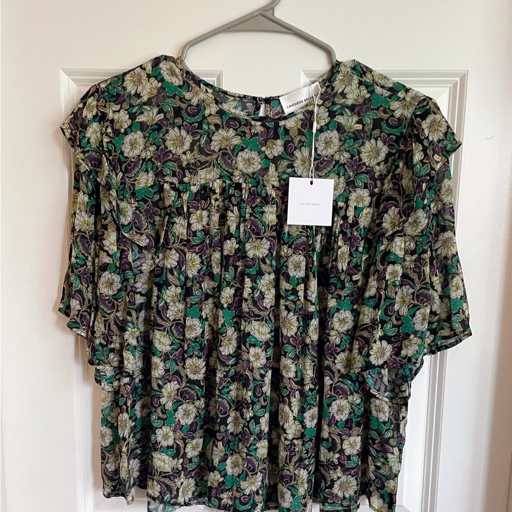 Lavender Brown Chaya Blouse in Green/Purple NWT